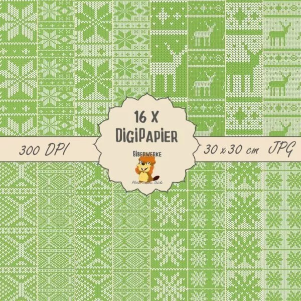Biberwerke DigiPapier Norwegermuster Hellgrün