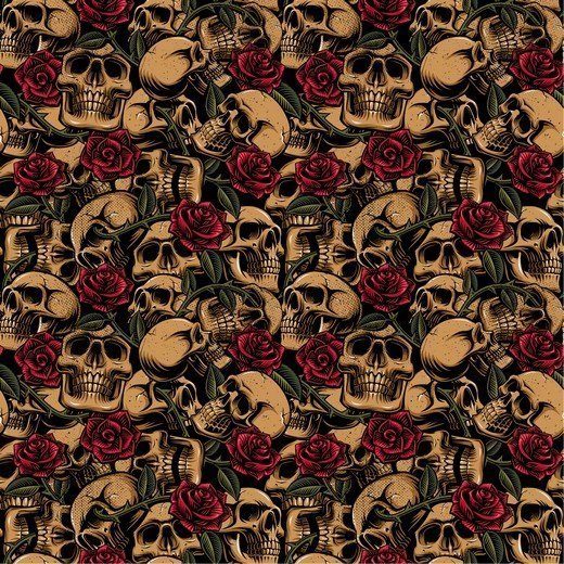 Baumwolle Popelin - Skulls with Roses