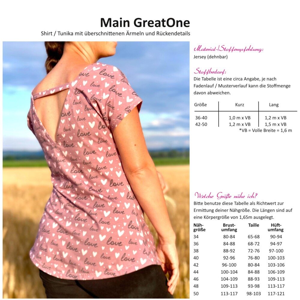 Angaben-Seite001 Main GreatOne - Shirt / Tunika mit überschnittenen Ärmeln - 36-50 - inkl. BEAMERDATEI – Bild 1