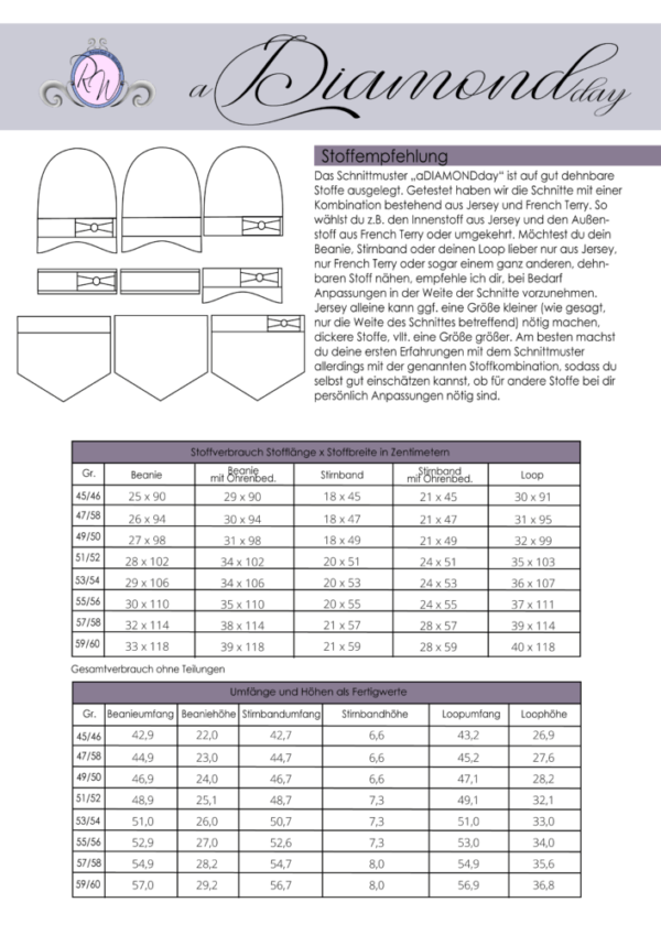 Ebook Schnittmusterset "aDIAMONDday" Beanie, Loop und Stirnband – Bild 2