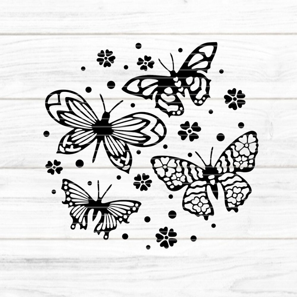 4Deko Schmetterlinge_byseehasdesign Quadrat 4 Deko Schmetterlinge Plotterdatei SVG DXF FCM – Bild 1