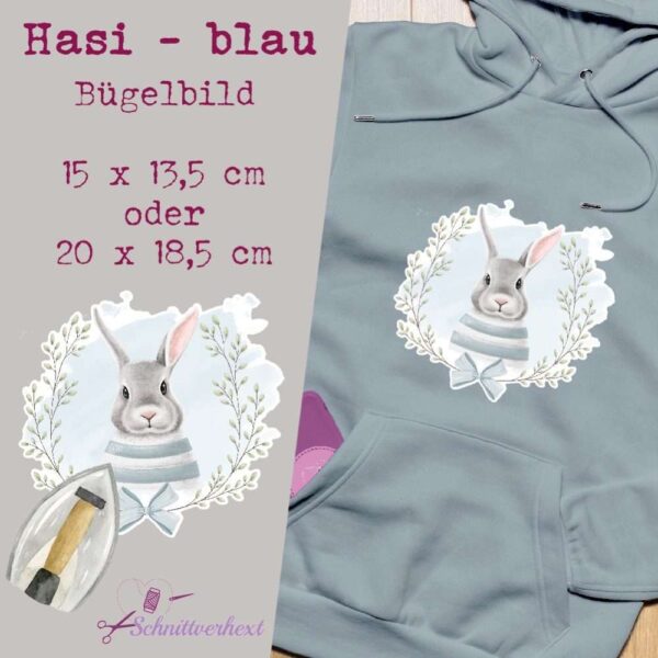 Bügelbild “Hasi blau” – Bild 1