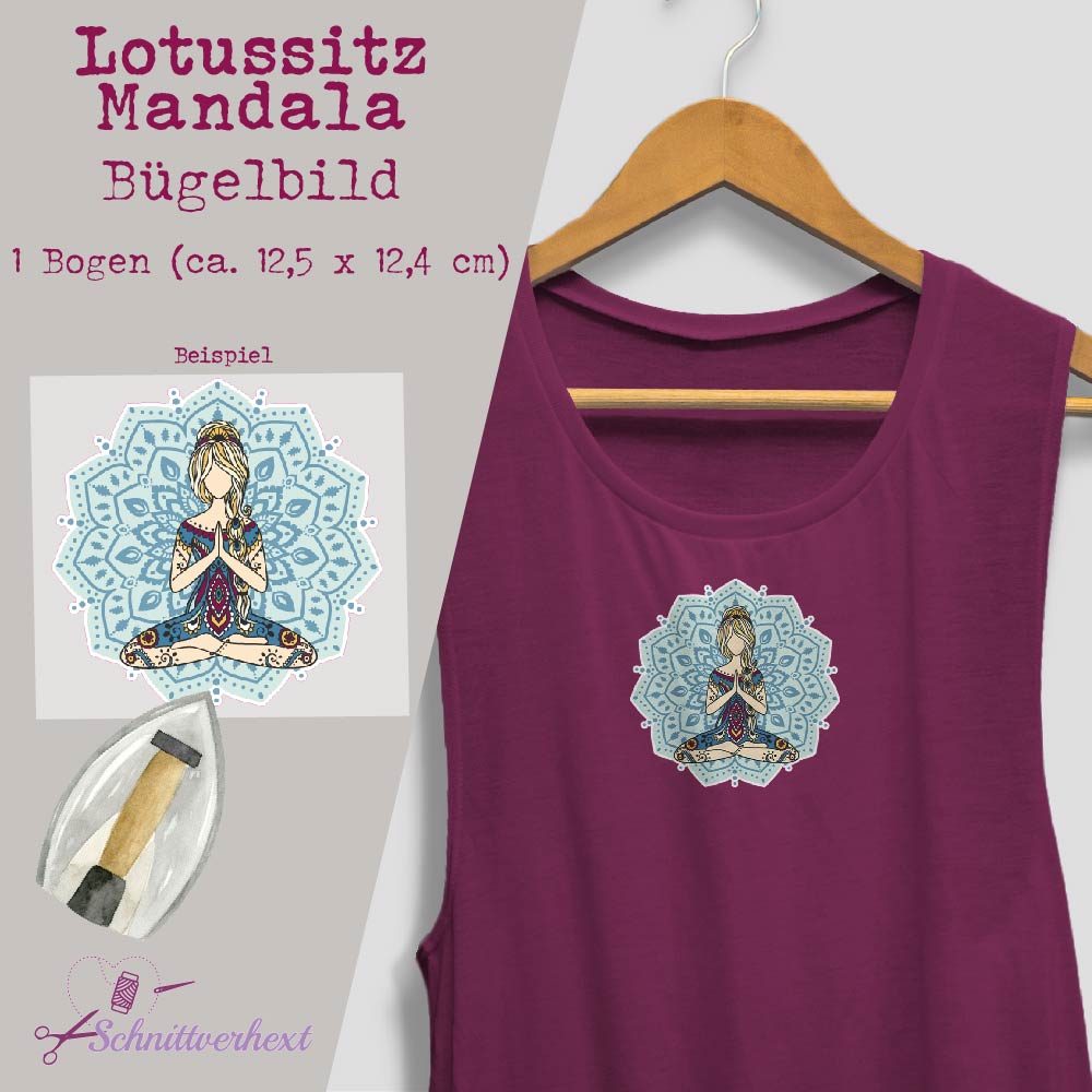 Lotussitz Mandala Bügelbild-02 Bügelbilder “Lotussitz Mandala” – Bild 1