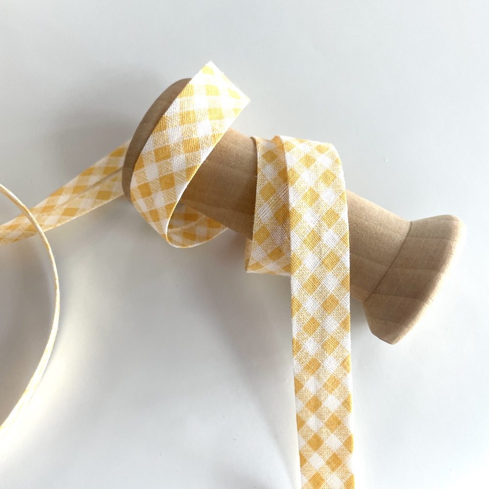 Schrägband vinchi karo gelb weiß Baumwoll Schrägband – 20 mm - Vichy Karo - gelb – Bild 1