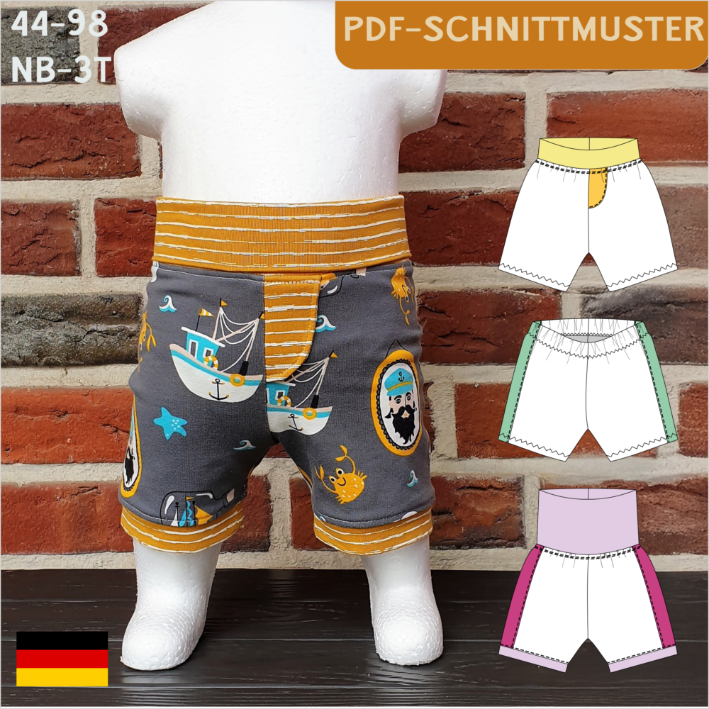 Bobby_Schnittmuster_Schneidermeer Babyshorts „Bobby“ mit Seitenstreifen Gr. 44-98, A4+A0/A1 – Bild 1