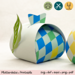 Geschenkbox Rauten blau / grün mit Blättern - Geschenkschachtel Printable zu Ostern