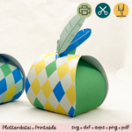 Geschenkbox Rauten blau / grün mit Federn - Geschenkschachtel Printable zu Ostern