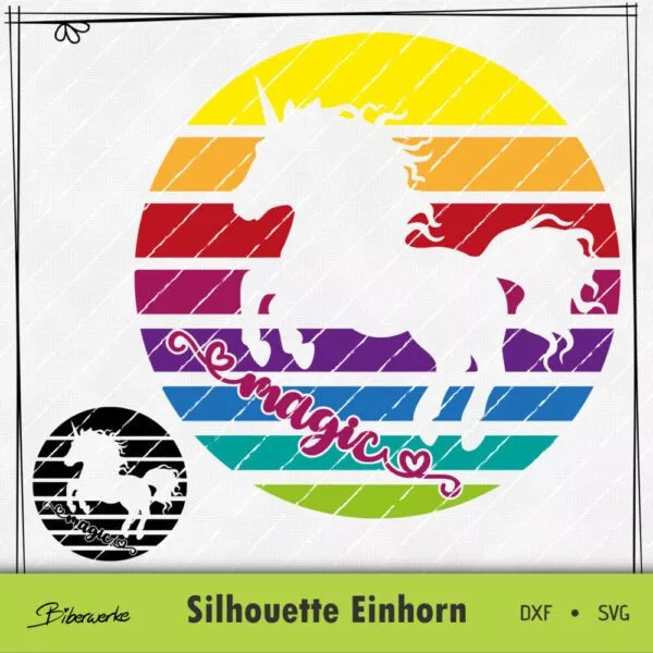 Biberwerke Silhouette Einhorn in Streifenmuster